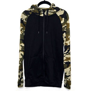 Nike Mens Dri Fit Hoodie Sweatshirt Small Black Green Camouflage Full Zip Camo
